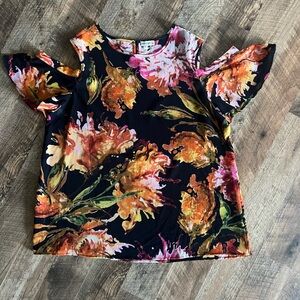 Sioni Black Floral Cold Shoulder Blouse